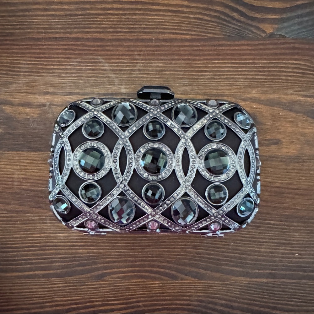 Glamorous Black and Silver Gemstone Clutch